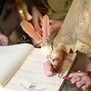 Peach Double Feather Pen With Qabool Hai Tag