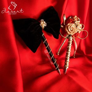 Gold & Black Pen Pair With Feather Pen