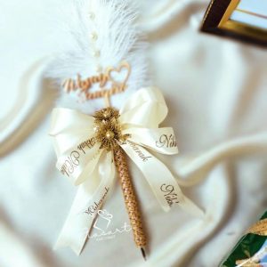 Gold & Offwhite Nikkah Pen Combo With Couple Names