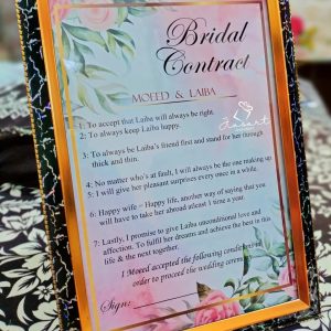Pink Floral Bridal Contract With Black Gold Frame in A4