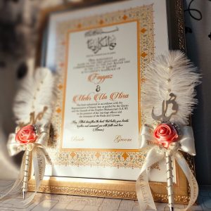 Champange Gold Nikkah Nama With Peach Pens Pair  A3 vol 2