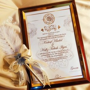 Maroon & Gold Nikkah Nama with single pen
