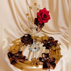 Doodh Pilai Glass & Tray in Gold and Red Theme