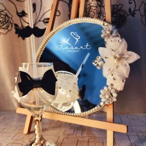 Doodh Pilai Glass & Tray In black white Moustache Theme