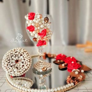 Doodh Pilai Glass & Tray Offwhite and red Theme