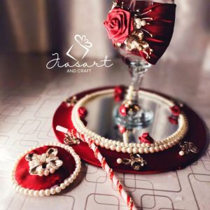 Doodh Pilai Glass & tray In deep Maroon Color