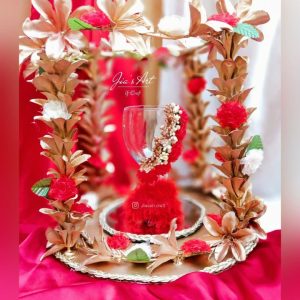Doodh Pilai Glass with cage in Gold and Red Theme