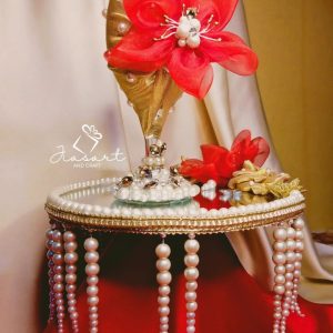 Doodh Pilai Glass & tray in Gold and Red Theme