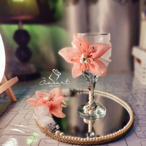 Doodh Pilai Glass & Tray in white & Peach