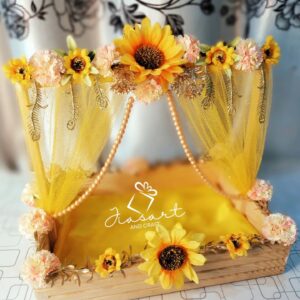 Mehindi Wooden Basket In Bright Yellow Color