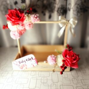 Baby Girl Gift Basket in Wooden base Pink Theme