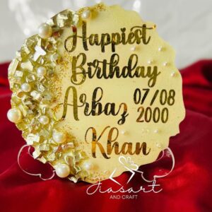 5 inches resin Birthday coaster in gold with stand❤️