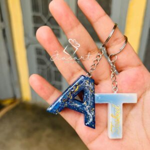 Alphabet Resin single key chain ❤️✨ in gold and blue ❤️