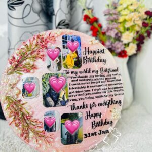 12 inches resin tray in pink Color With include 6 pictures and some birthday Qoutes