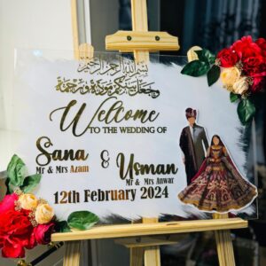 Enterence  board for barath with bride and  groom picture