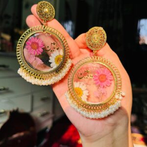 Resin Earings in transparent with pink flowers|| Resin Jewellery