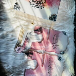 Quran Box set in baby pink color with silver stone edges full set