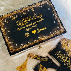 Quran Box set in Jet black color with golden edges full set