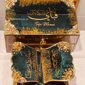 Quran Box set in aqua sea Green color with golden edges full set