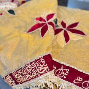 Handemade duptta with aplic work red anf gold theme