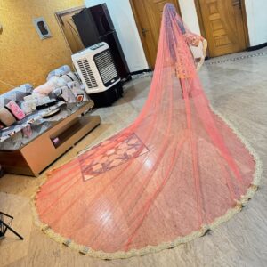 Indian lase tail duppata in peach color