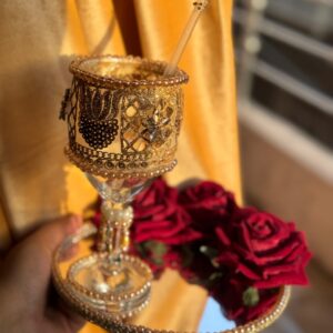 Doodh Pilai glass and tray in red & golden color