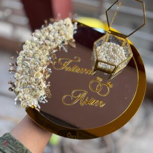 12 inches mirror tray with metal ring holder